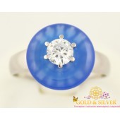 Серебряное кольцо 925 проба. Женское кольцо с вставкой синий агат. 379667с